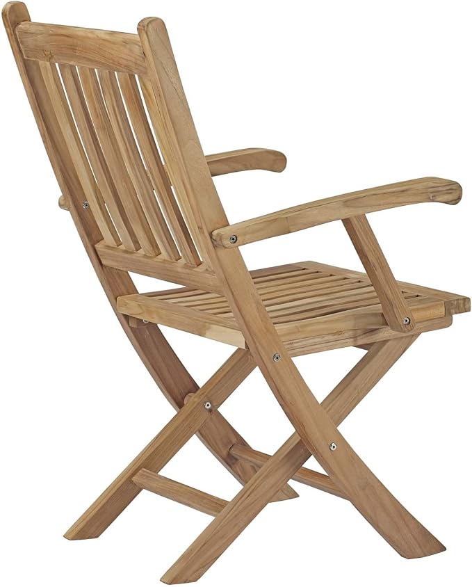 Modway EEI-3206-NAT-SET Marina Premium Grade A Teak Wood 7-Piece Outdoor Patio Dining Furniture Set, Six Folding Armchair/One Table, Natural