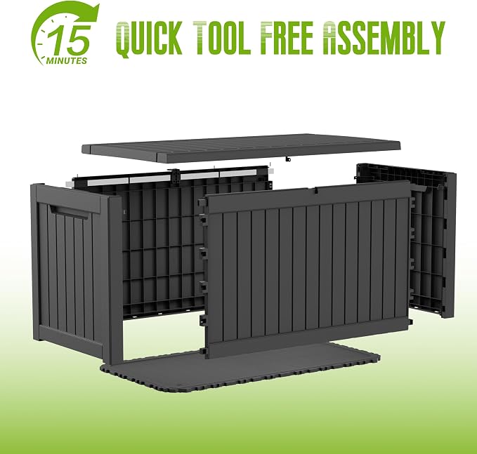 DRATO 280 Gallon Deck Boxes Outdoor Waterproof, Resin Large Lockable Storage Box, Outdoor Storage Bench for Patio Cushions Furniture, Garden Tools, Pool Accessories (Black, 280 Gallon)