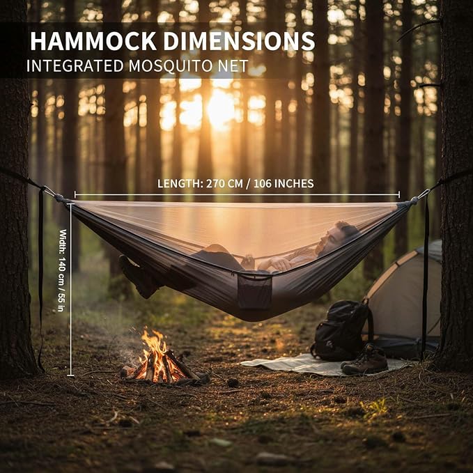 Portable Camping Hammock for Outdoor Relaxation, Lightweight Breathable Hammock with Quick Setup Straps, Ideal for Backyard, Travel, Hiking Adventures, Comfortable Hammock