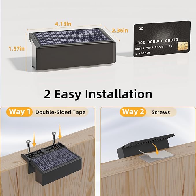 VOLISUN Solar Deck Lights 12 Pack, Warm White, Cool White and RGB Color Glow LED Large Size Lamp, IP65 Waterproof Solar Fence Lights Outdoor for Step, Patio, Fence, Railing, Wall, Stairs