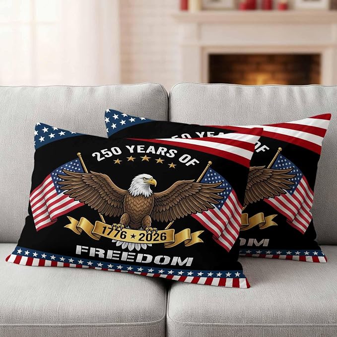 250 Years Anniversary Outdoor Pillow Covers 20x12 Inch Lumbar Pillow Covers Set of 2 Waterproof Decorative Throw Pillow Cases American Flag Eagle Independence Day Cushion Covers for Patio Furniture