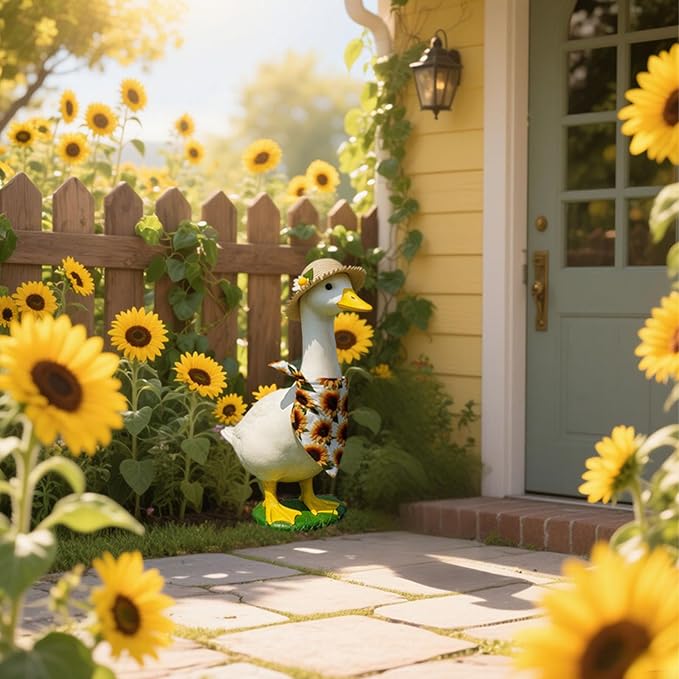 Sunflower Porch Goose Outfits - 2Pcs Spring Goose Outfits for Porch Goose with Sunflower Bonnet & Bandana Bib for 23 Inch Goose, Cheerful Garden Patio Decor for Spread Sunshine All Year