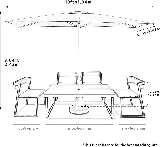 ABBLE Outdoor Patio Umbrella 10Ft x 6.5 Ft Rectangular with Crank, Weather Resistant, UV Protective Umbrella, Durable, 6 Sturdy Steel Ribs, Market Outdoor Table Umbrella, Burgundy