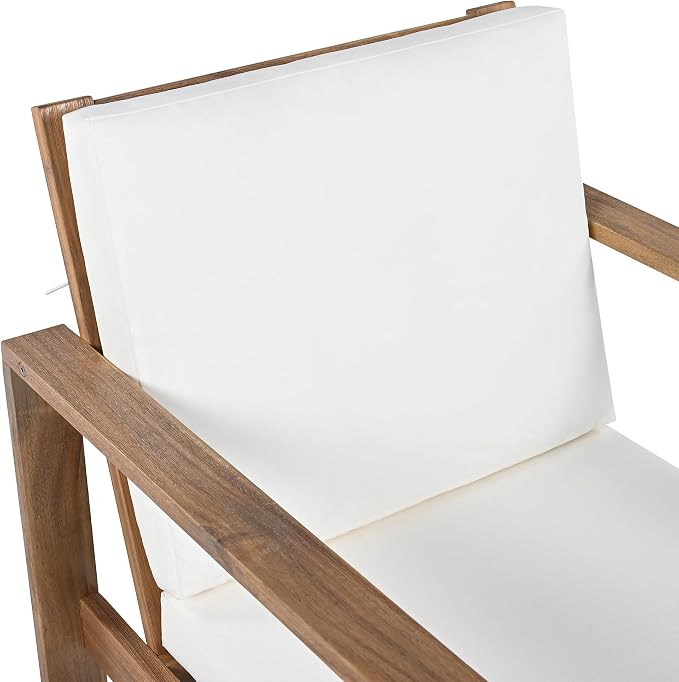Patio Table and Chairs Set with Umbrella Hole, 7 Piece Outdoor Patio Furniture Set Wood Frame with Removable Cushion for Garden, Backyard, Lawn, and Poolside,Light Teak