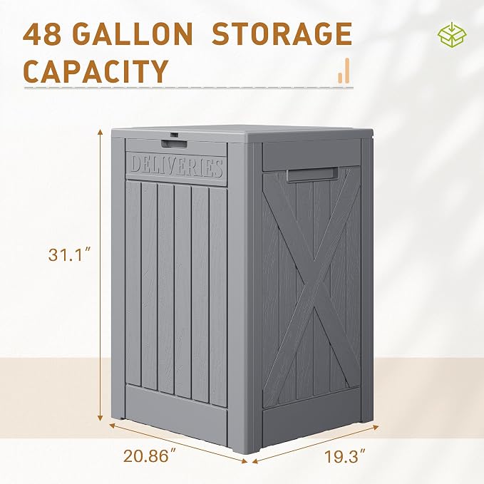 Devoko 48 Gallon Package Delivery Box Outdoor Secure Lockable, Waterproof Deck Box PP Material Storage Container for Porch, Deck (Gray, 48 Gallon)