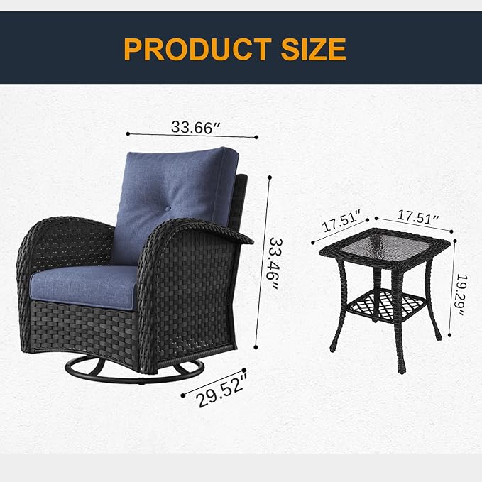 6 Pieces Outdoor Wicker Patio Swivel Rocking Chairs, All Weather Wicker Conversation Set with Side Table