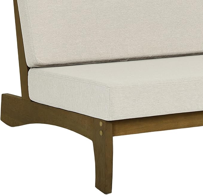 Outdoor Furniture Patio Couch, Weather Resistant 3-Seater Patio Sofa with Removable Cushion, Teak Wood Frame for Porch & Backyard Seating - Light Camel
