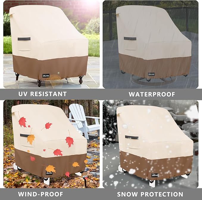 ANartcle Patio Chair Covers,600D Waterproof Heavy Duty Outdoor Lawn Furniture Covers,Patio Swivel Chair Covers for Outdoor Furniture,(35W x 37D x 36H inches) Beige&Brown