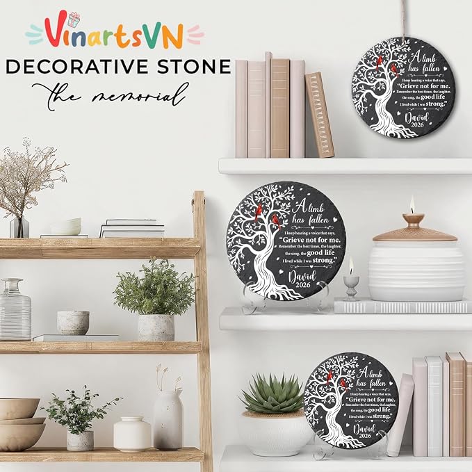 Personalized Memorial Garden Stone, Red Cardinal Garden Stones for Loss of Loved Ones, Bereavement Sympathy Gift, Grieving Gifts, Weatherproof Outdoor Memorial Natural Stone, A Limb Has Fallen
