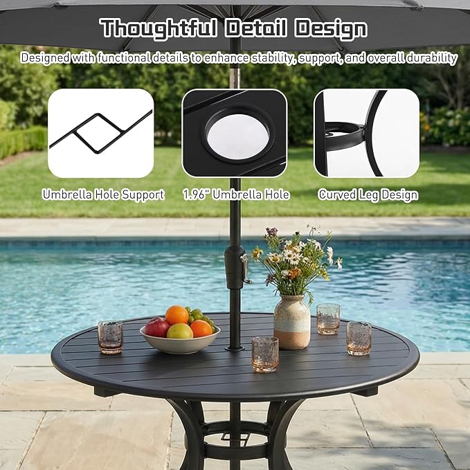 Outdoor Patio Dining Set, Outdoor Furniture Dining Set for Patio, Balcony, Lawn, Garden, Backyard (Gray, 1 Round Table+4 Swivel Dining Chairs)