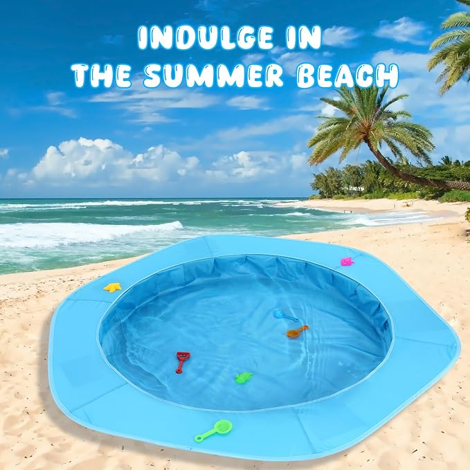 Gemscream Hexagon Beach Pool, 71 x 71 x 6 Inches Beach Puddle for Toddler, Portable Puddle Pool Easy Fold Up, for Babies,Girls,Boys,Infants and Toddlers