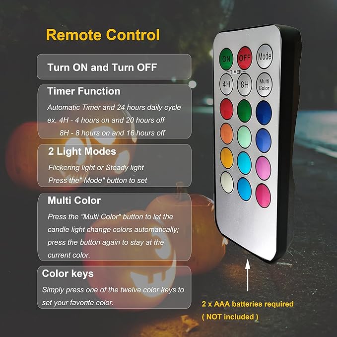 2 PCS Color Changing Halloween LED Pumpkin Candle Lights with Remote and Timer Battery Operated Colored Flameless Candle Set Bulk for Jack-O-Lantern Décor Halloween Party Home Spooky Decorations
