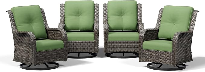 Joyside 4 Piece Outdoor Swivel Rocker Patio Chairs, Wicker Patio Furniture with High Back, Deep Seating, Wide Armrest, Thickened Cushions, Outdoor Rattan Furniture for Deck, Porch Use