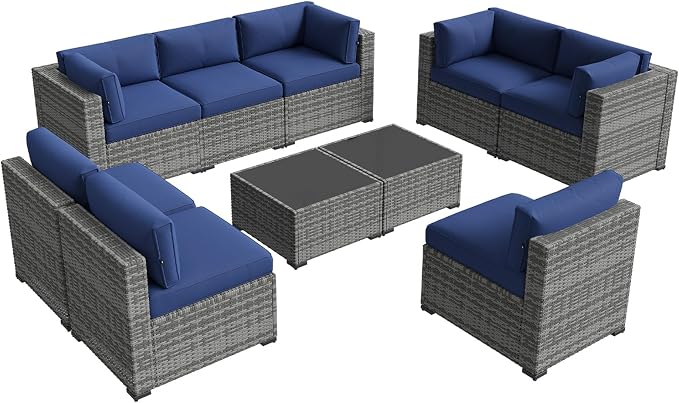 Aoxun Patio Furniture Sets, 10-Piece Outdoor Patio Furniture with Thick Cushions, Wicker Outdoor Conversation Set Sectional Sofa for Backyard, Poolside, Garden