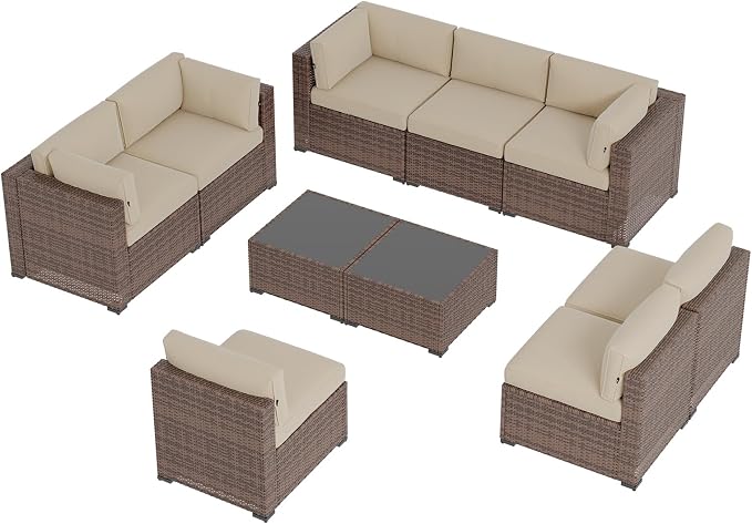 Aoxun Patio Furniture Sets, 10-Piece Outdoor Patio Furniture with Thick Cushions, Wicker Outdoor Conversation Set Sectional Sofa for Backyard, Poolside, Garden
