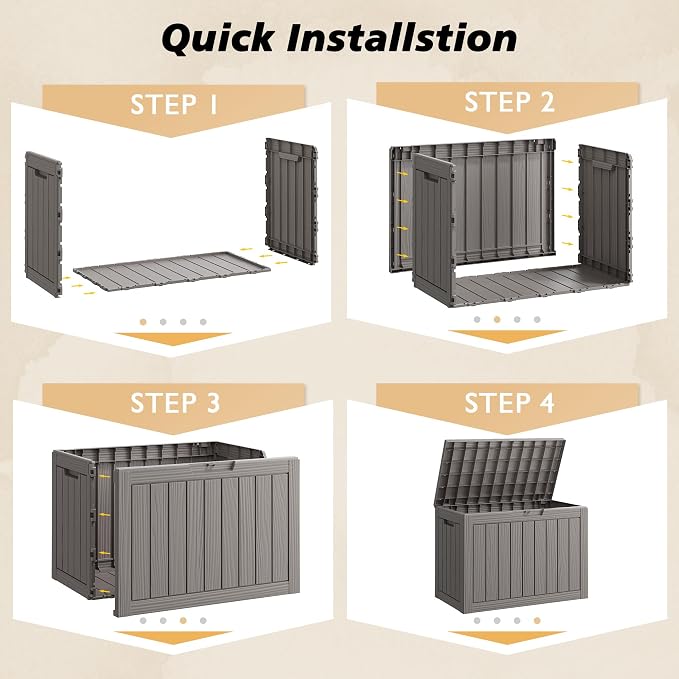Fancyango 45 Gallon Outdoor Deck Box Waterproof, Storage Box for Patio, Resin Storage Bench Lockable for Garden Tools, Package Delivery, Grey