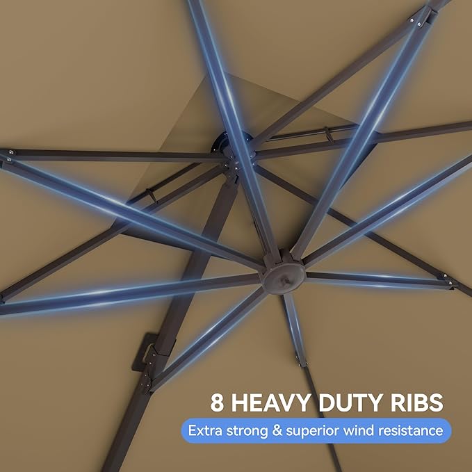 10x10FT Cantilever Outdoor Patio Umbrellas,Double Top Large Square Umbrella Heavy Duty 360°Rotation Offset Outdoor Sun Shade Umbrella for Garden Deck Pool Backyard Patio, Brown