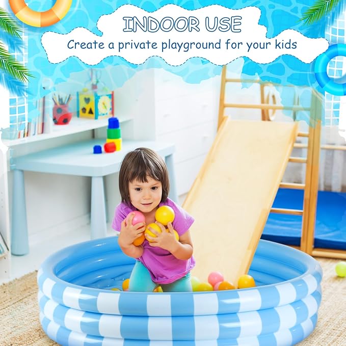 VioraWhite 4 Pack Inflatable Kiddie Pool for Toddlers 48''x 10'' Light Blue Blow up Kids Swimming Pool Small 3 Rings Round Baby Pools for Indoor Outdoor Water Game Play Center