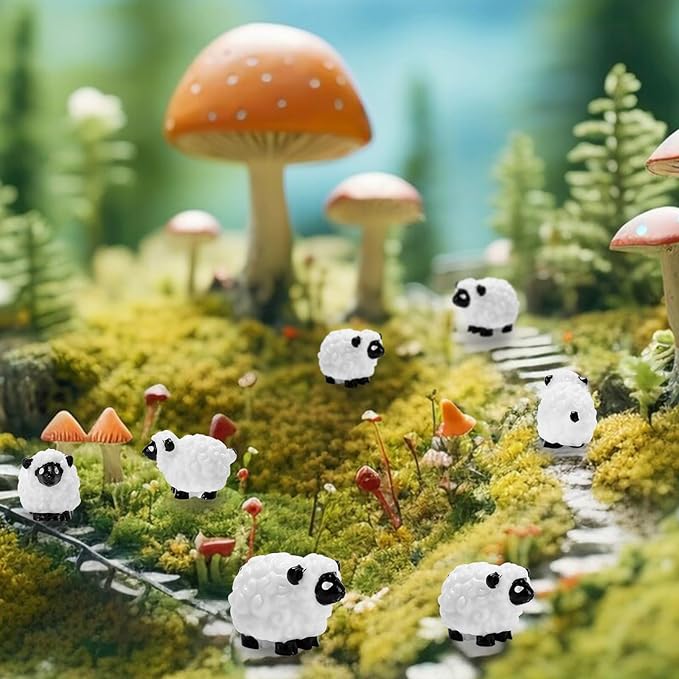 Bbiamsleep 20 Pcs Mini Sheep Figurines Miniature Plastic Sheep Figurines | Tiny Sheep Figurines Small Sheep Figurines Little Sheep for Fairy Garden Micro Landscape Decor Cake Topper