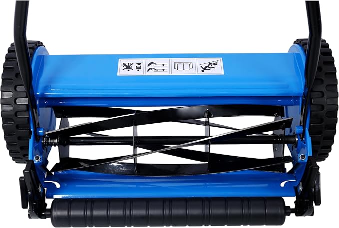16-Inch 5-Blade Push Reel Lawn Mower with Grass Catcher, 4 Wheels (Blue)