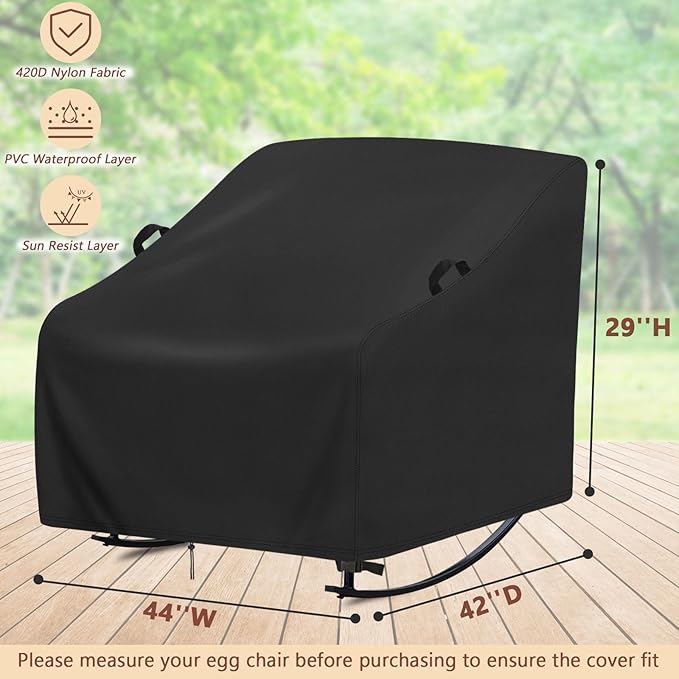 Patio Rocking Chair Cover,Waterproof-Cover for Oversized Papasan Chair,Heavy Duty Covers for Indoor Outdoor Large Egg Rocking Chairs,Comfy Recliner Glide-Cover(1-Pc,41x45x30in)