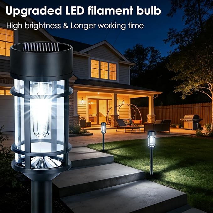 Mancra Solar Pathway Lights Outdoor, 8 Pack Metal Glass Solar Lights Outdoor Waterproof Auto On/Off Landscape Path Lighting Garden Decor for Yard Walkway Driveway, Cool White