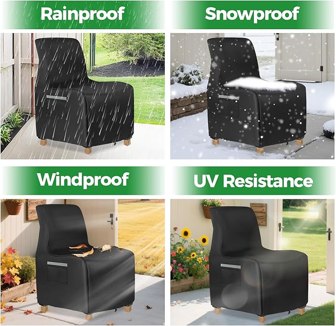 Outdoor Recliner Chair Covers, 600D Heavy Duty Outdoor Patio Chair Covers Waterproof, 31.5" W x 33" D x 41.5" H Lawn Patio Furniture Covers for Recliners, Black