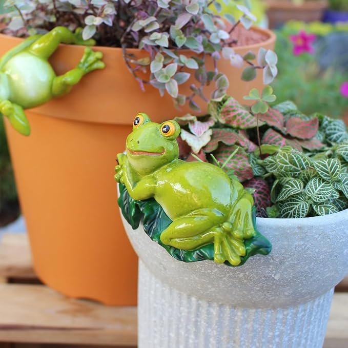 Set of 2 Funny Frog Statues Outdoor Flower Pot Hugger, Resin Hanging Frog Figurines Cute Climbing Animals Sculpture Plant Pot Decorations for Home Garden Patio Lawn Yard Ornaments (Keep Quiet)