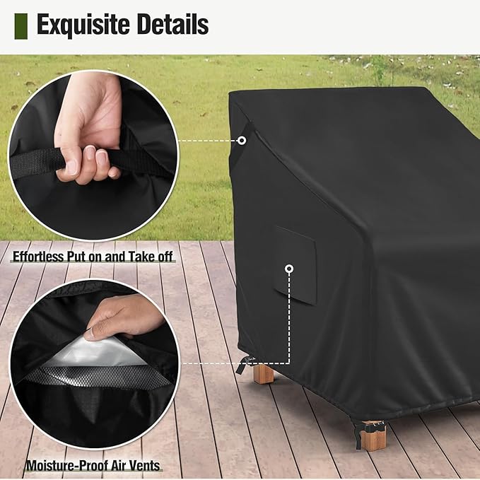 MR. COVER Patio Chair Covers Waterproof, Outdoor Furniture Covers for Rocking Chair, Heavy Duty Anti UV Chair Cover, Fits up to 32"W x 42"D x 35"H, Air Vent and Handles Included,Black, 2 Pack