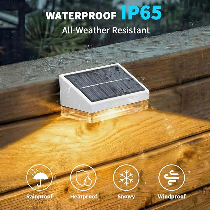 Solar Fence Lights 20 Pack, Outdoor Solar Lights with 3 Color Temperatures, IP65 Waterproof Wide-Angle LED Lighting for Fence, Patio, Yard, Deck, Wall, Garden (White)