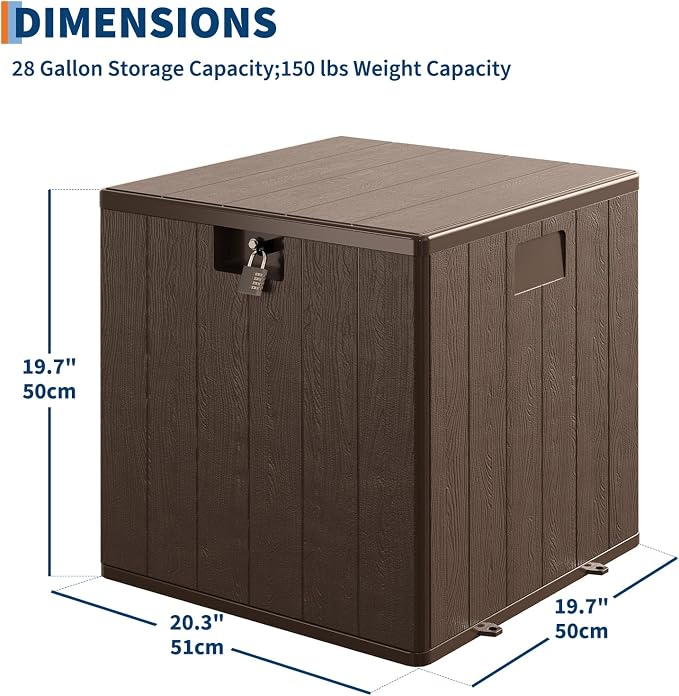 Large 28 Gallon Outdoor Storage Deck Box with Locking Lid - Heavy-Duty Waterproof Resin Construction, for Patio Cushions, Gardening Supplies & Package Protection, Includes Handles, Brown 1
