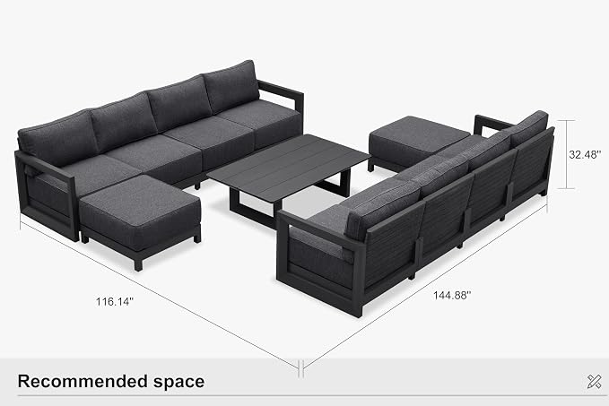 PURPLE LEAF Patio Furniture Set L-Shaped Outdoor Couch with 9.6" Thick Cushion and Soft Pillows 11 Piece Outdoor Sectional Sofas with Table Modern Outdoor Conversation Sets for Yard Porch Deck, Grey