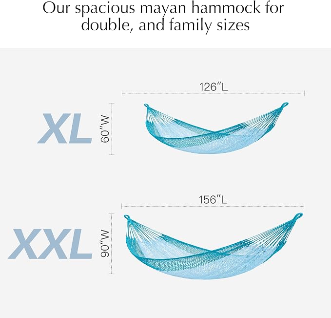 PNAEUT Handwoven Mayan Hammock, Thick Soft Rope Double Hammock for Outdoor Outside & Indoor, 600 lbs Capacity Heavy-Duty, Includes Tree Straps, Carabiners & Carrying Bag (Pine Lake, X-Large)