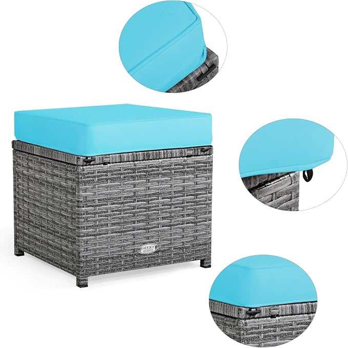 Tangkula 7 Pieces Patio Furniture Set, Outdoor Sectional Rattan Sofa Set with Cushions, All Weather Wicker Conversation Couch Set w/Dining Table & Ottomans for Backyard Garden Poolside (Turquoise)