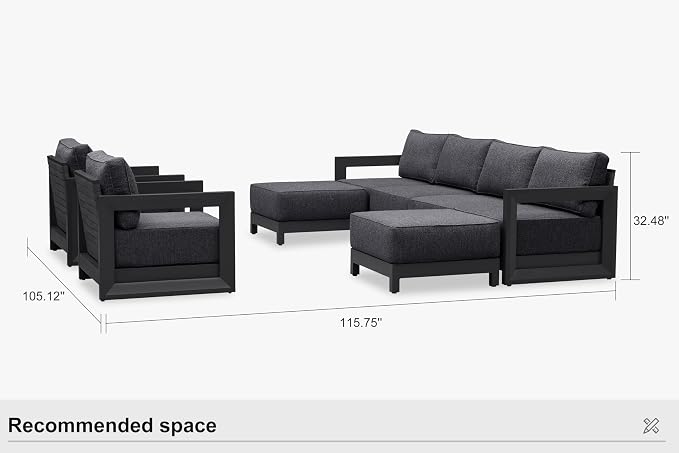 PURPLE LEAF Patio Furniture Set Enclosed Outdoor Couch with 9.6" Thick Cushion and Soft Pillows 8 Piece Outdoor Sectional Sofas with Ottoman Modern Outdoor Conversation Sets for Yard Porch Deck, Grey