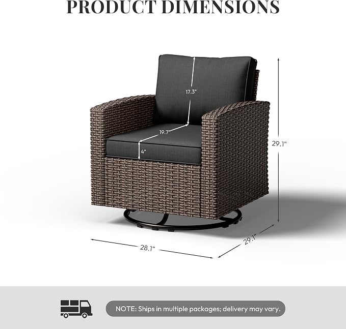 WWR Patio Furniture Set-30% Thicker Wicker-Luxury1 Piece PatioWicker Outdoor Patio Conversation Set with Extra Wide & Thick Cushions, Swivel Rocking Chairs for Backyard, Porch & Deck