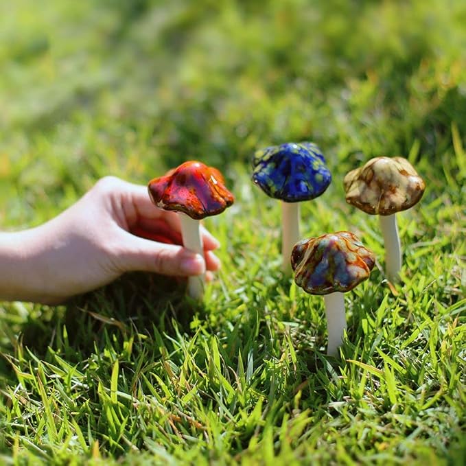 Danmu Garden Decor, 4pcs (Random Color) Ceramic Mushroom for Garden, Yard, Fairy Garden - Lawn Ornament Décor, Pottery Ornament 4.52" in Height | Quality Ceramic,Vibrant Color,Weather Proof,Mushroom Garden Decor,Fairy Garden Decor,Darden Decor for Outside