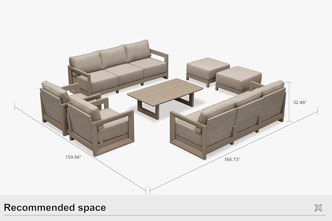 PURPLE LEAF Patio Furniture Set Enclosed Outdoor Couch with 9.6" Thick Cushion and Soft Pillows 11 Piece Modern Outdoor Conversation Sets with Ottoman Patio Sectional Sofas for Yard Pool Deck, Khaki