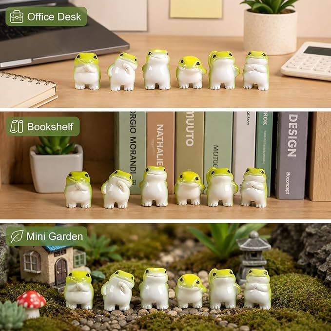 Set of 6 Mini Resin Animals Frogs Figurines, Mini Resin Figures Tiny Animals Bulk Miniature Figures to Hide Tiny Frog Statue Decorations for Desk Decoration & DIY Craft Décor