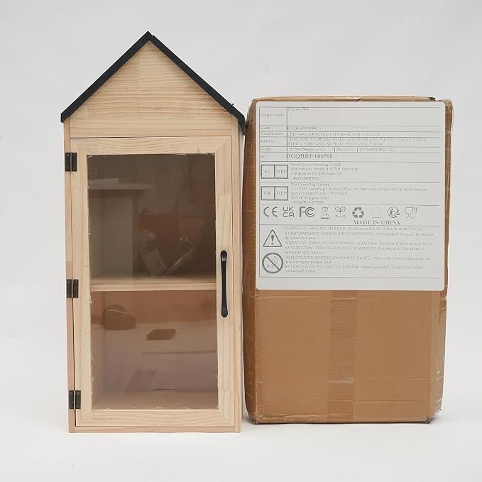 Outdoor Library Box, 13X11X30inch Wood Literature Exchange Box DIY Little Wood Cabinet with Waterproof Roof and Shelf for Outside Neighborhoods Community and Schools Sharing Books (Gable Roof)