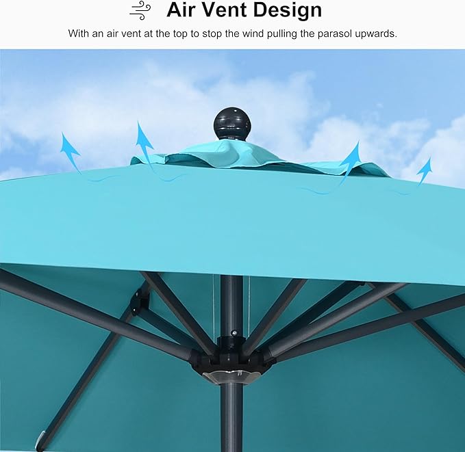 PURPLE LEAF 10' x 10' Square Patio Market Umbrella with Base Outdoor Table Umbrellas Aluminum Frame Sun Shade with 8 Sturdy Ribs for Garden Deck Lawn Pool Turquoise Blue