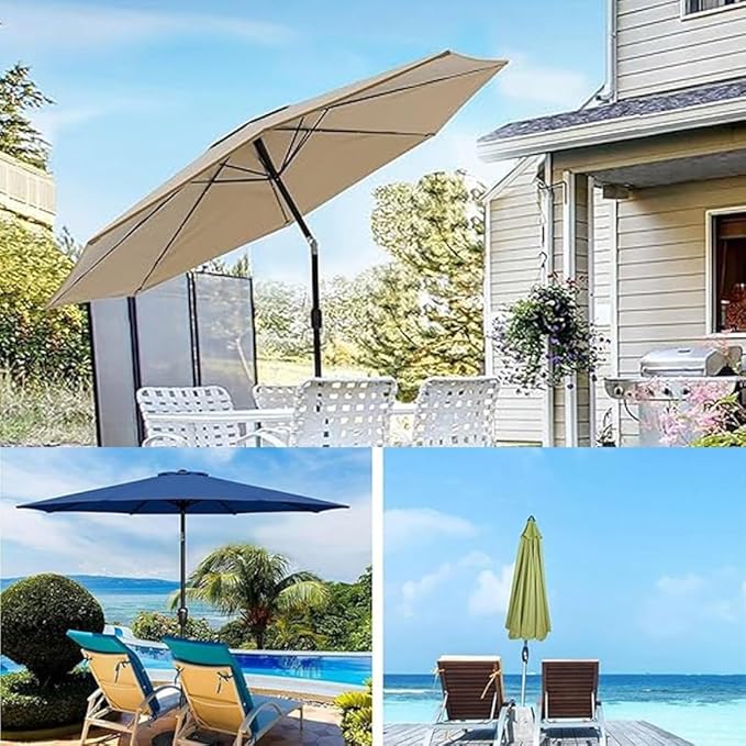 7ft/9ft/10ft Parasol Umbrella Canopy Replacement, Patio Umbrella Replacement Cover, 8 Ribs/6 Ribs Parasol Top Replacement Cloth(Milk Gray,270cm/9ft-6ribs)