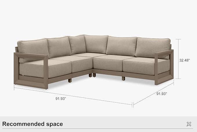 PURPLE LEAF Patio Furniture Set L-Shaped Outdoor Couch with 9.6" Thick Cushion and Soft Pillows 5 Piece Outdoor Sectional Sofas Modern Patio Conversation Sets for Yard Porch Deck Poolside, Khaki