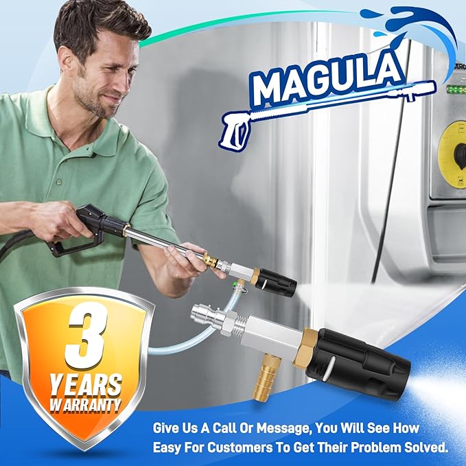 Magula Adjustable Long Range Pressure Washer Nozzle Kit, 4–4.5 GPM Downstream Injector,40 Feet Spray,1/4”Quick Connect, 15 Feet Hose, Pressure Washer Spray Nozzle | W/ 2000 to 4500 PSI