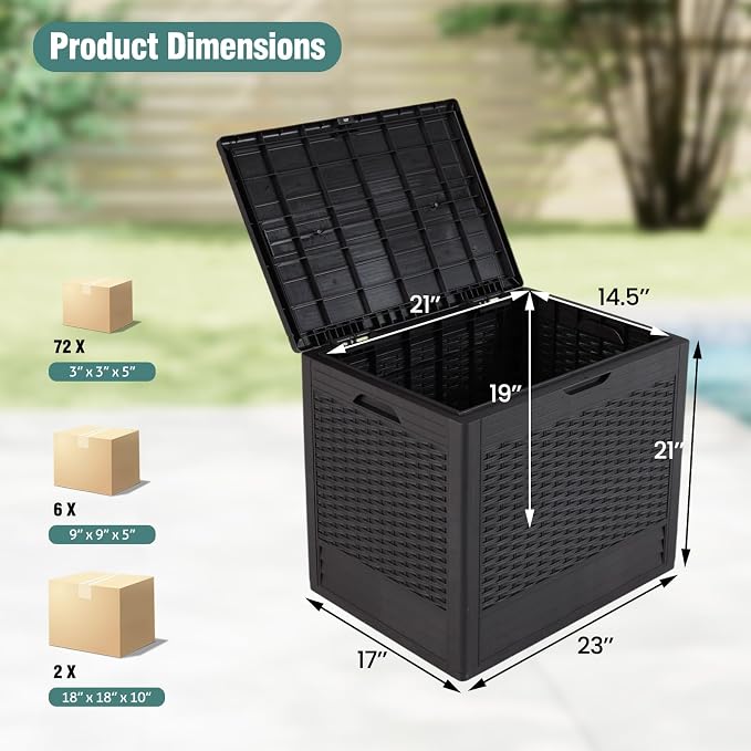 Giantex 25 Gallon Outdoor Storage Box, PP Deck Container with Rattan Patterns & Lockable Lid, All-Weather Patio Plastic Storage Bin for Package Delivery, Garden Tools, Patio Cushions (Brown)