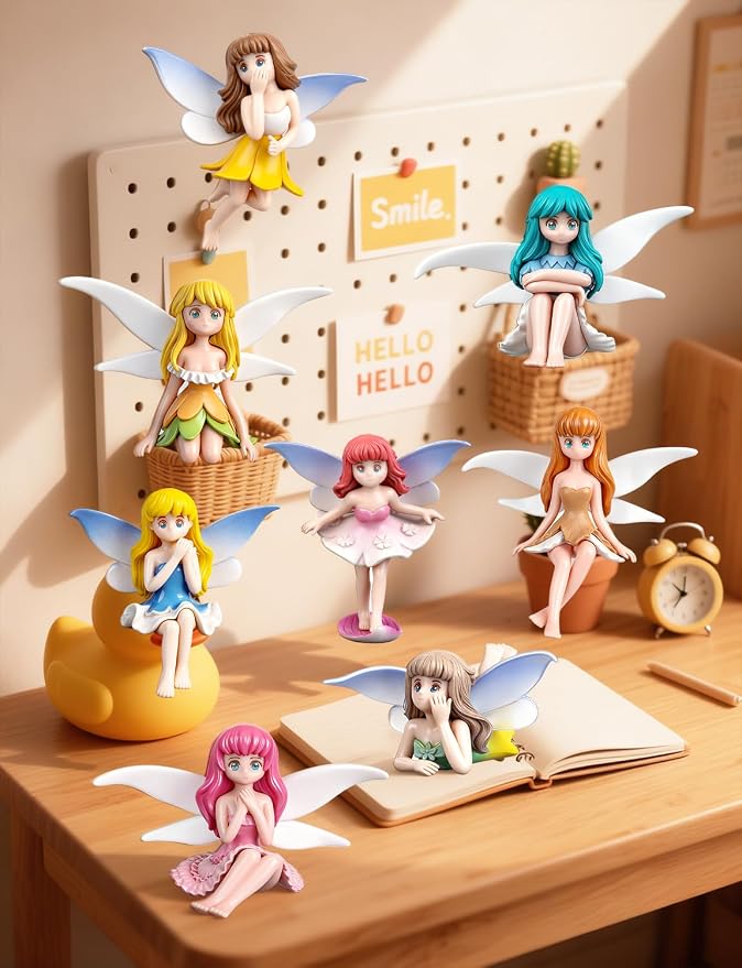8Pcs Mini Fairy Garden Accessories Outdoor, Fairies for Fairy Garden | Small Fairies Figurines, For Decor Cake