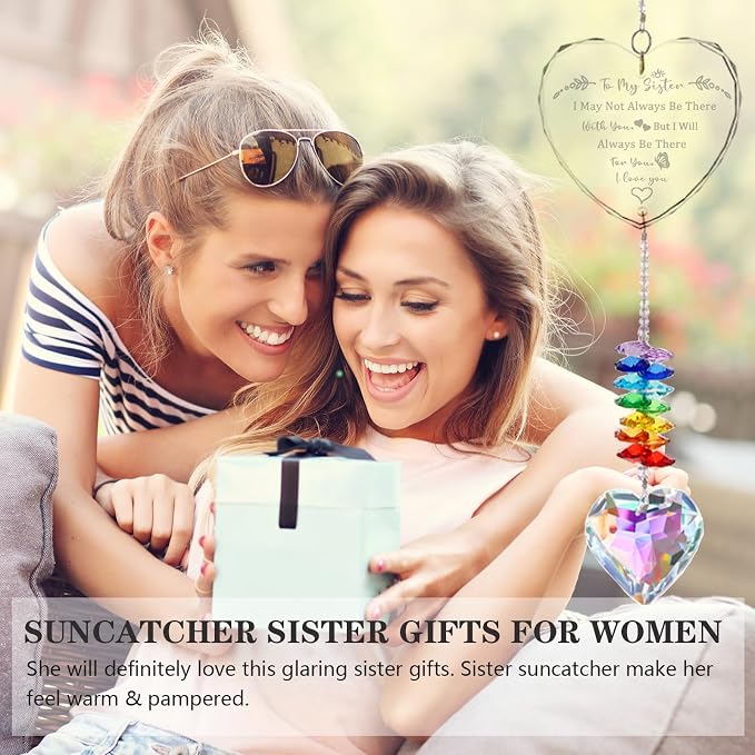 Sister Gifts, Crystal Suncatcher Gifts for Sister Birthday, Sisters Gifts from Sister, Unique Gifts for Sister, Window Hangings Home Decoration