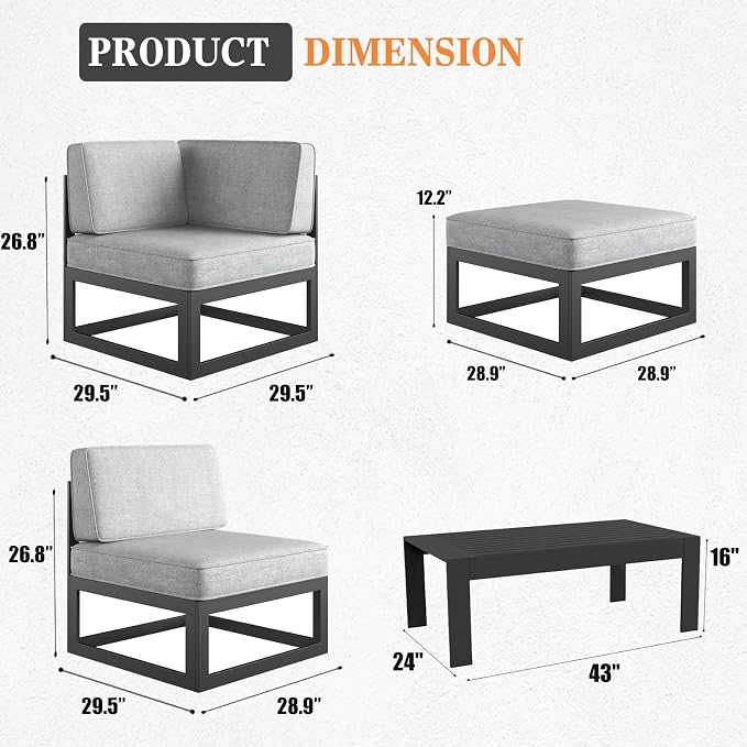 11 Pieces Aluminum Patio Furniture Set with Coffee Table, Metal Outdoor Conversation Sofa Set witVah Seating Cushions