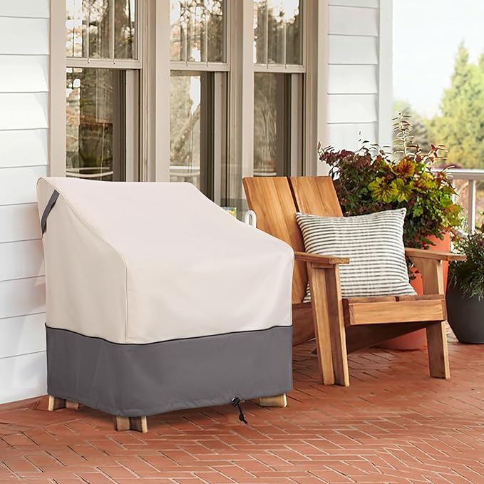 Waterproof Patio Furniture Chair Covers 2-Pack, Heavy Duty 600D Oxford Outdoor Protector for Deep Seat Chairs, UV & Wind Resistant All-Season Protection, 36"W x 37"D x 36"H (Beige/Grey)