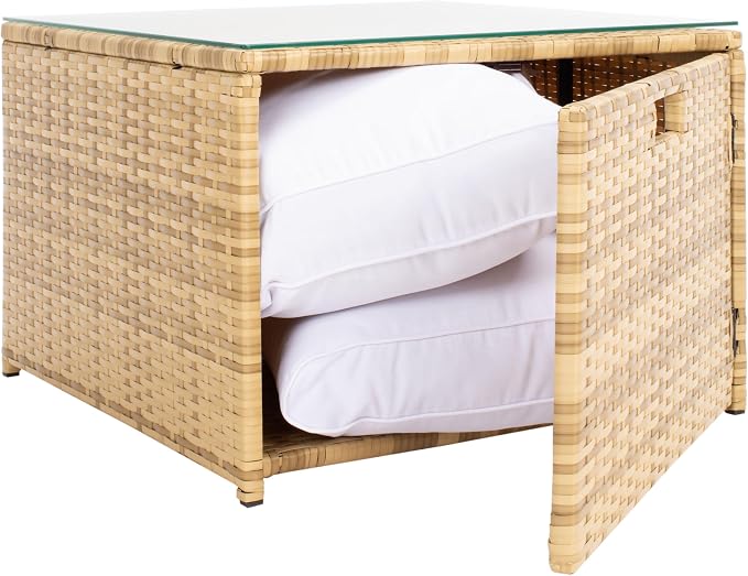 SAFAVIEH Outdoor Collection Helga Natural/White Wicker Conversation Patio Set